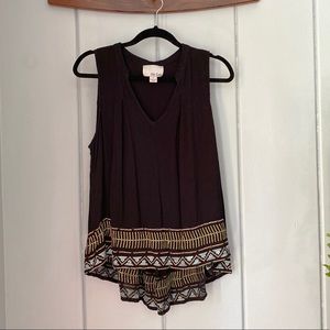 Anthro black hi lo swing top with embroidery